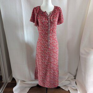 Max Studio Red Floral Midi Dress Tie Waist Side Slits XS/S Cottagecore Feminine